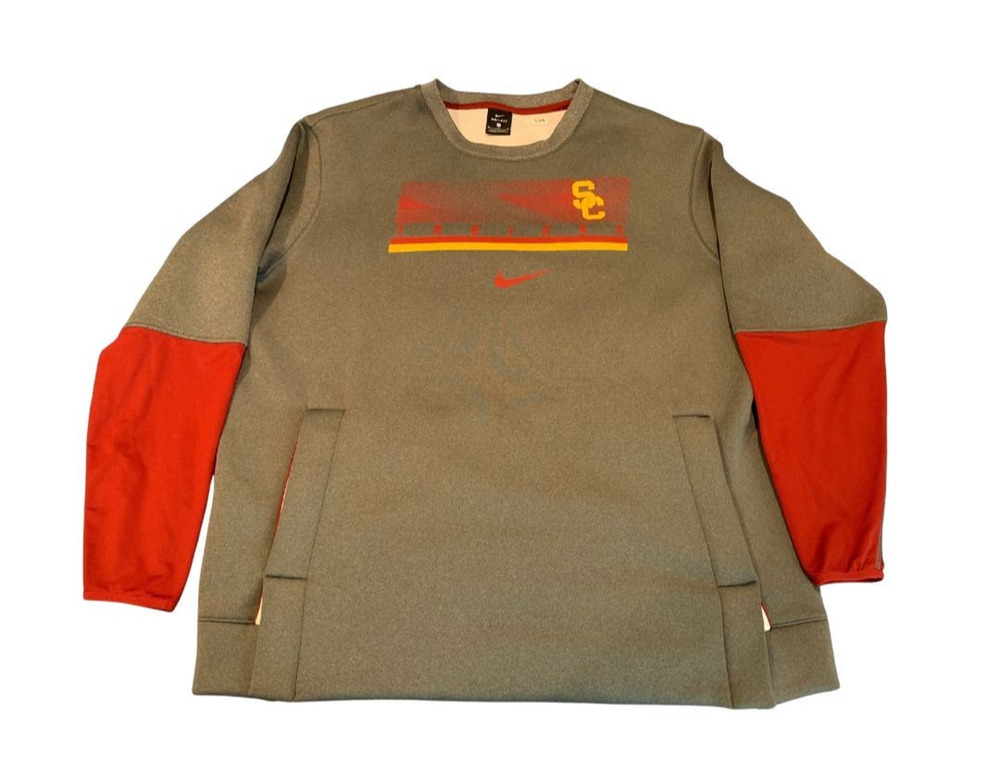 Nike Mens USC Trojans Sweatshirt Size XL Gray OnField Showout Staff Issued #104